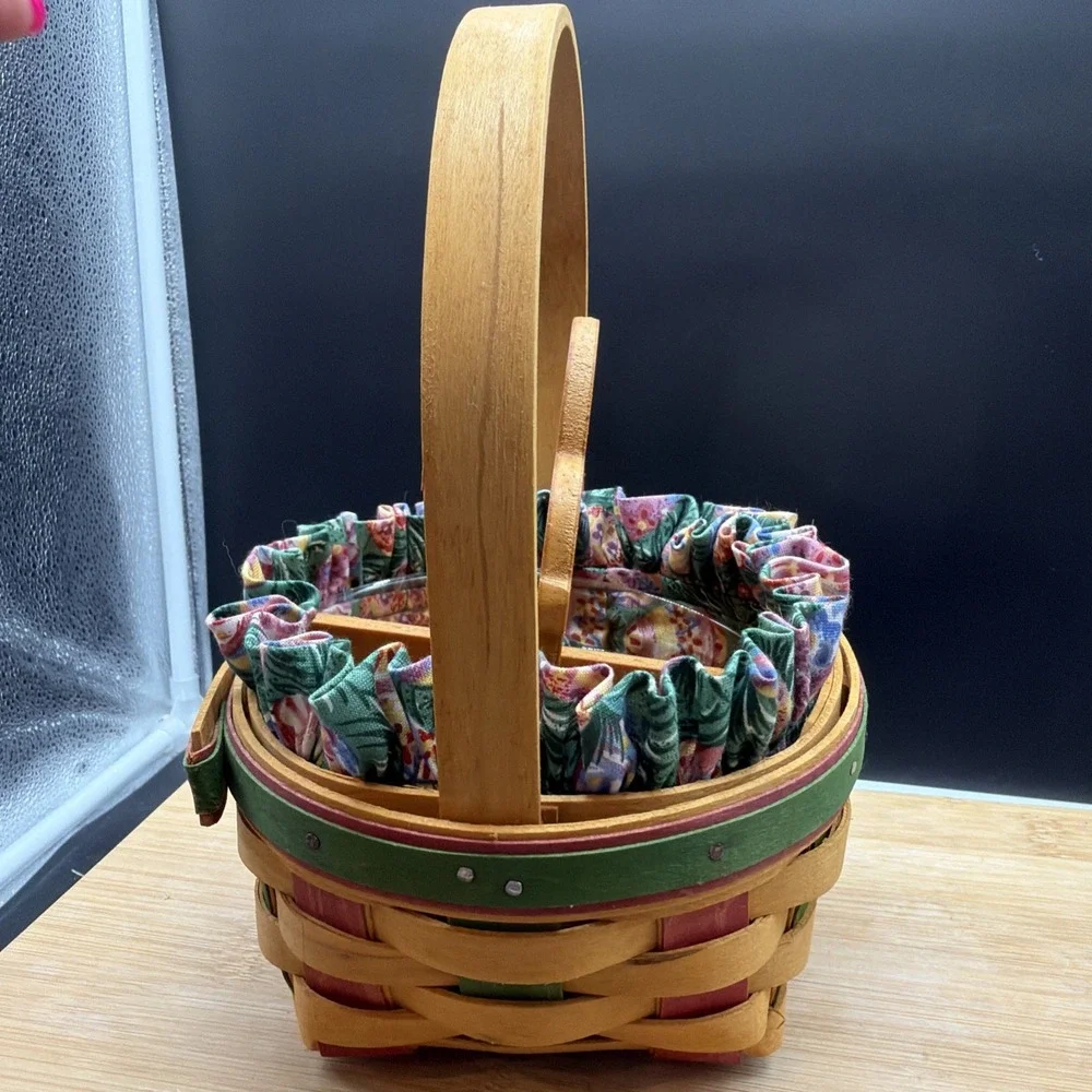 1999 Longaberger Easter Basket W/ Wood Bunny Divider Easter Egg Liner Protector